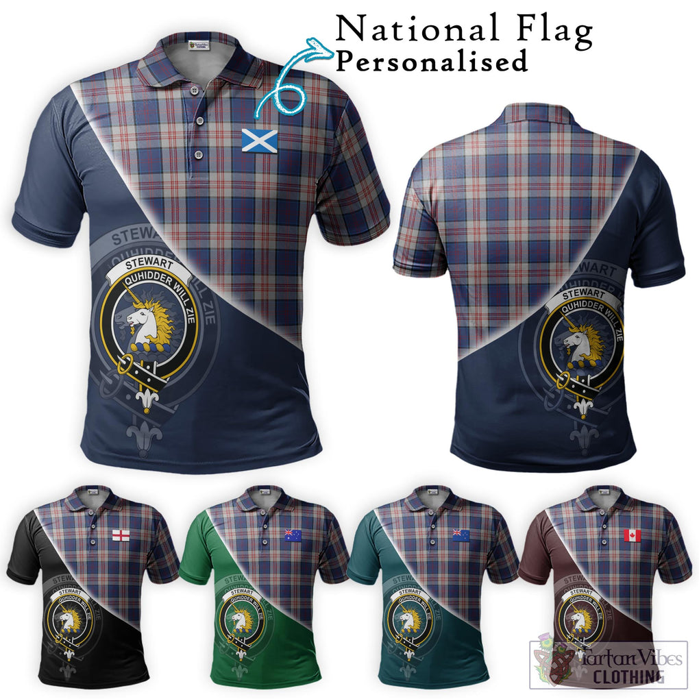 Stewart of Appin Hunting Dress Tartan Polo Shirt with Personalised National Flag and Family Crest Half Style Maroon - Tartanvibesclothing Shop