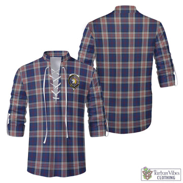 Stewart of Appin Hunting Dress Tartan Men's Scottish Traditional Jacobite Ghillie Kilt Shirt with Family Crest