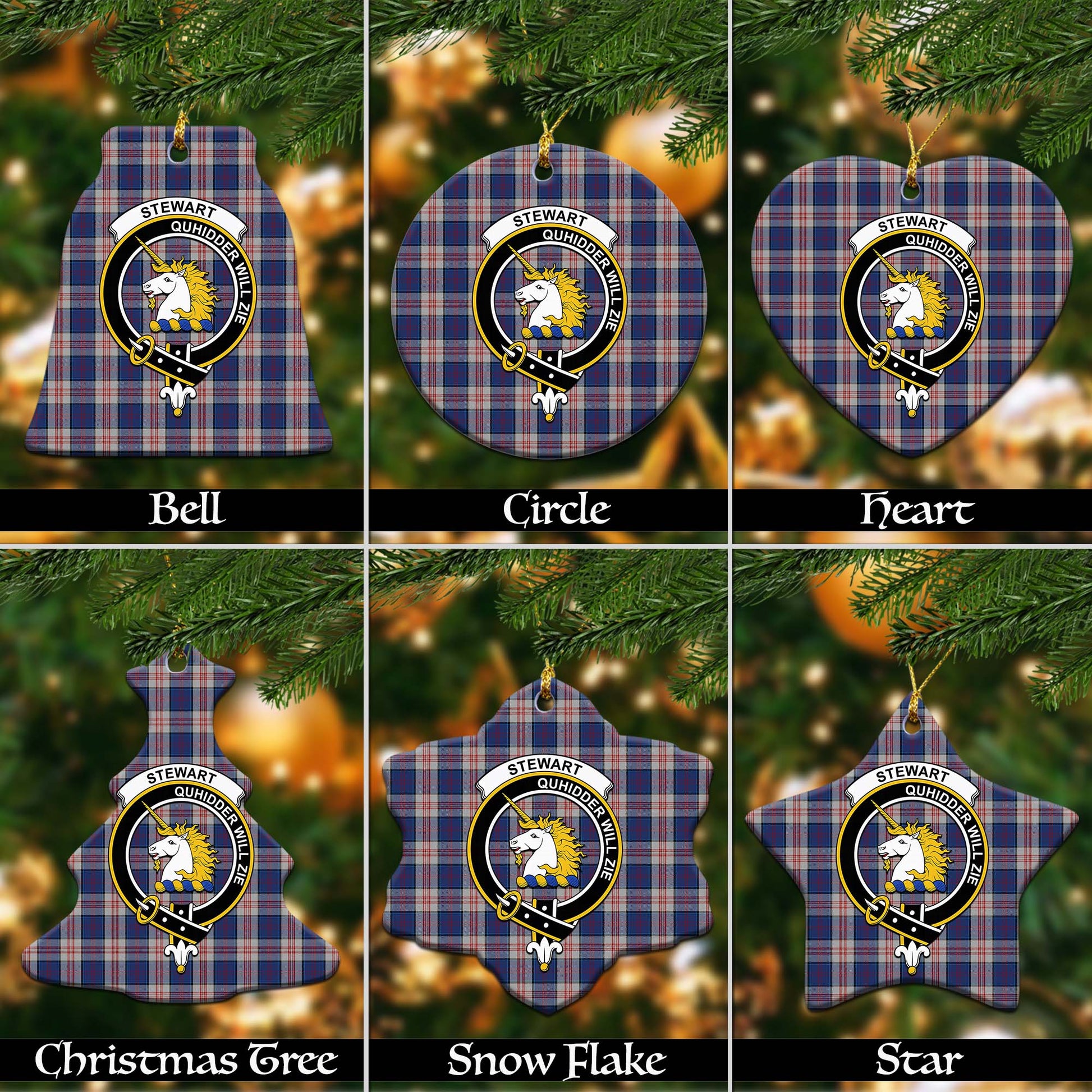 Stewart of Appin Hunting Dress Tartan Christmas Ornaments with Family Crest - Tartanvibesclothing