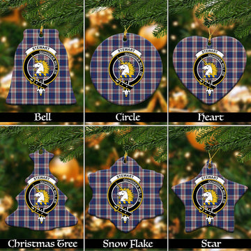 Stewart of Appin Hunting Dress Tartan Christmas Ceramic Ornaments with Family Crest