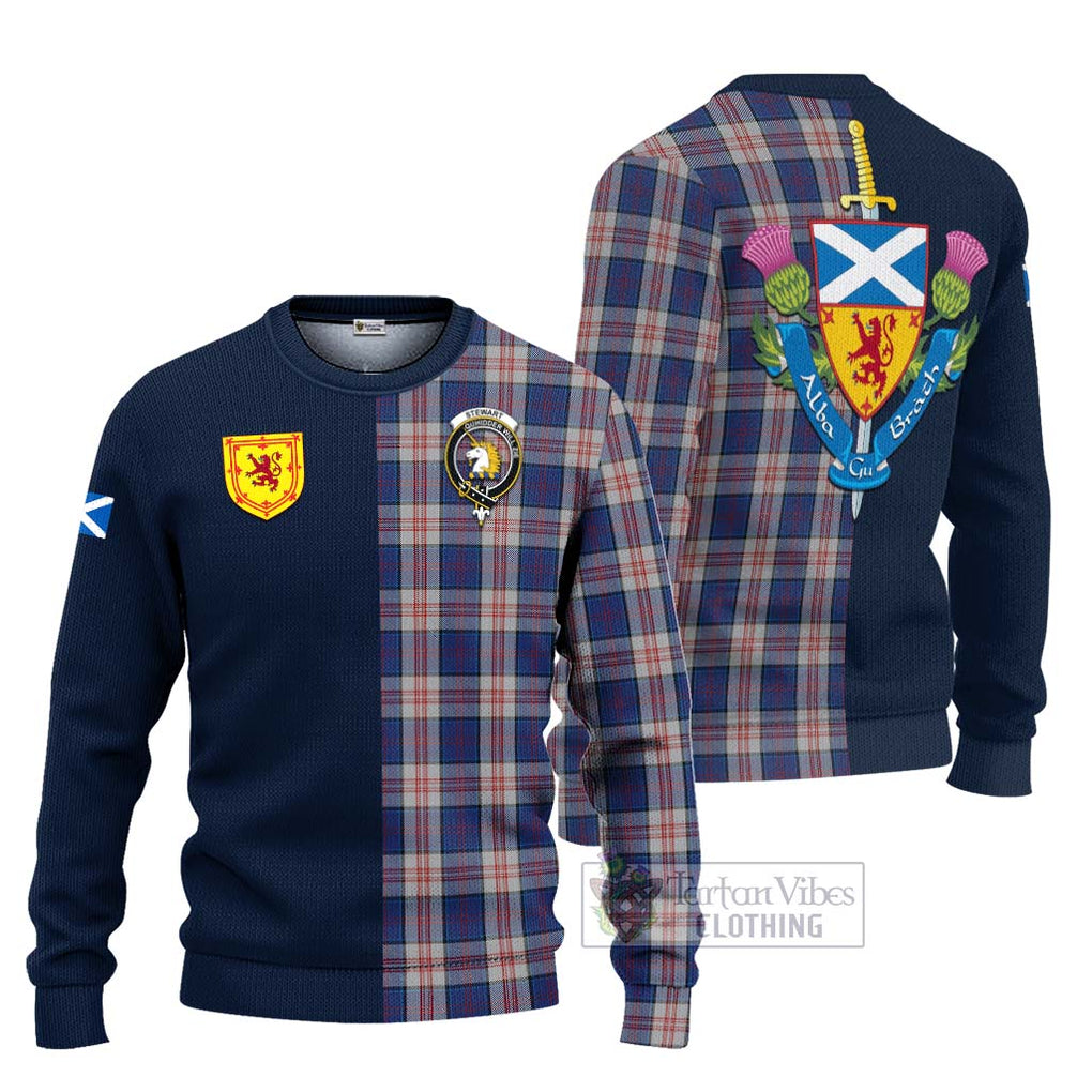 Tartan Vibes Clothing Stewart of Appin Hunting Dress Tartan Knitted Sweater with Scottish Lion Royal Arm Half Style