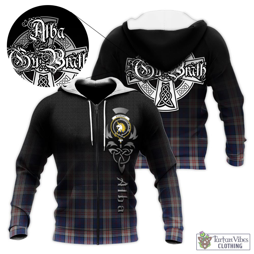 Tartan Vibes Clothing Stewart of Appin Hunting Dress Tartan Knitted Hoodie Featuring Alba Gu Brath Family Crest Celtic Inspired