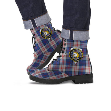 Stewart of Appin Hunting Dress Tartan Leather Boots with Family Crest