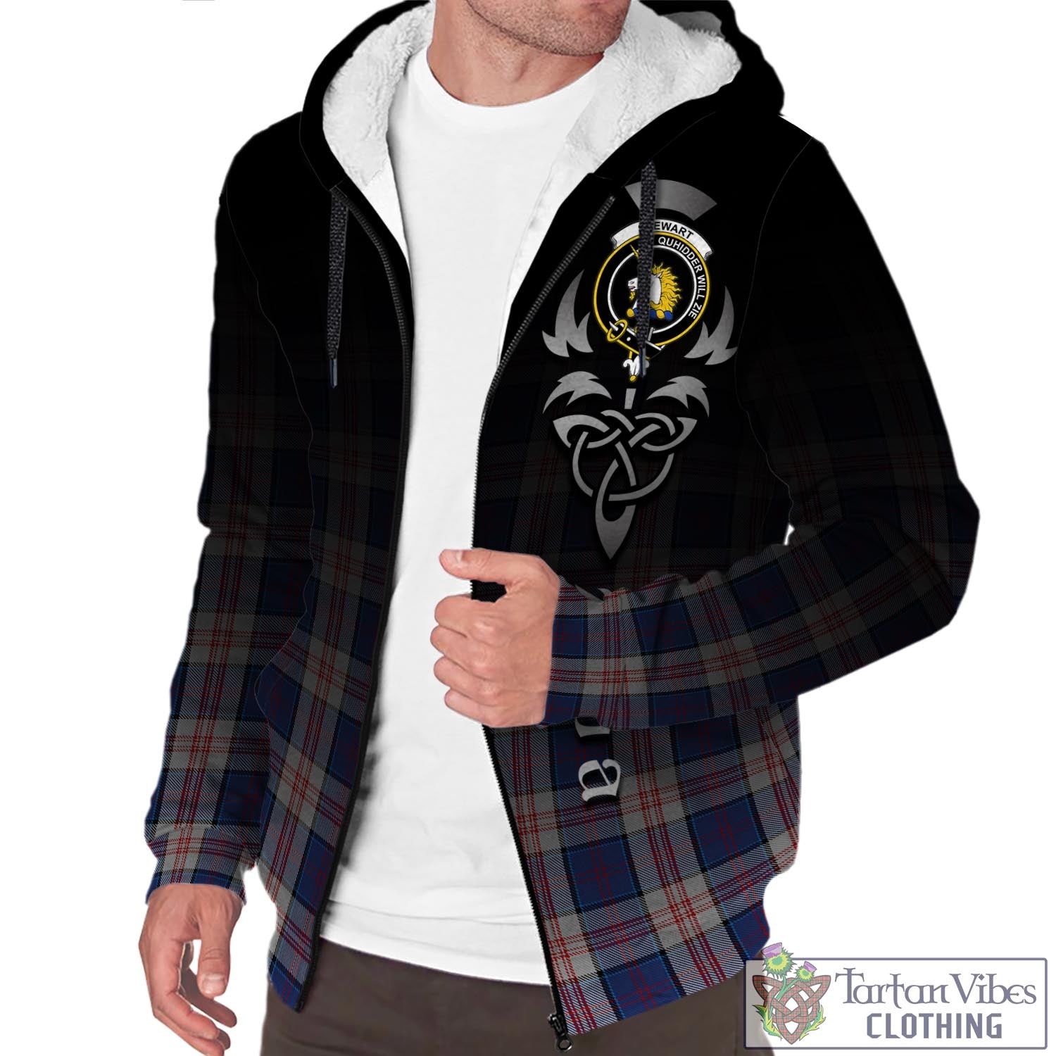 Tartan Vibes Clothing Stewart of Appin Hunting Dress Tartan Sherpa Hoodie Featuring Alba Gu Brath Family Crest Celtic Inspired