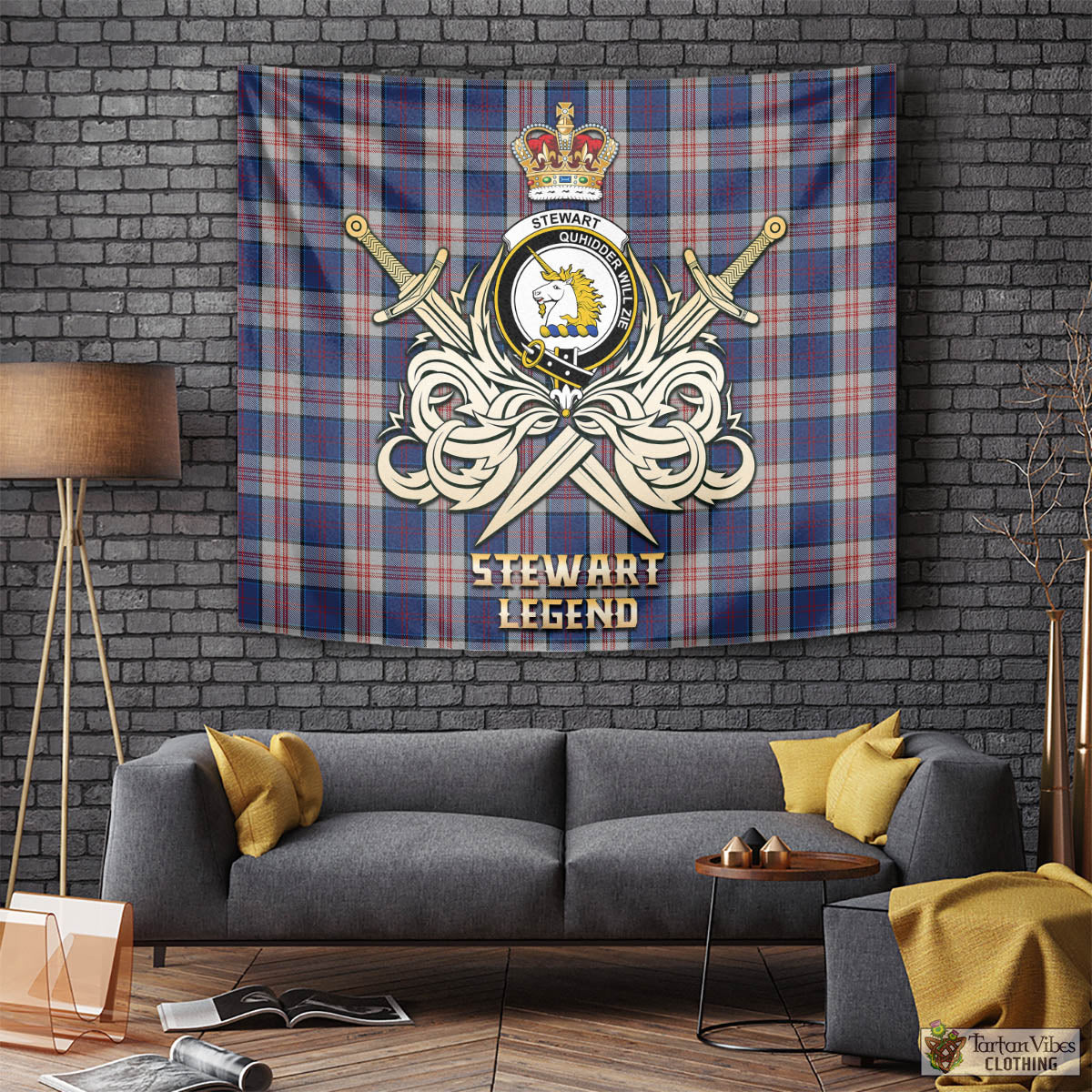 Tartan Vibes Clothing Stewart of Appin Hunting Dress Tartan Tapestry with Clan Crest and the Golden Sword of Courageous Legacy