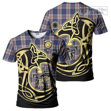 Stewart of Appin Hunting Dress Tartan T-Shirt with Family Crest Celtic Wolf Style