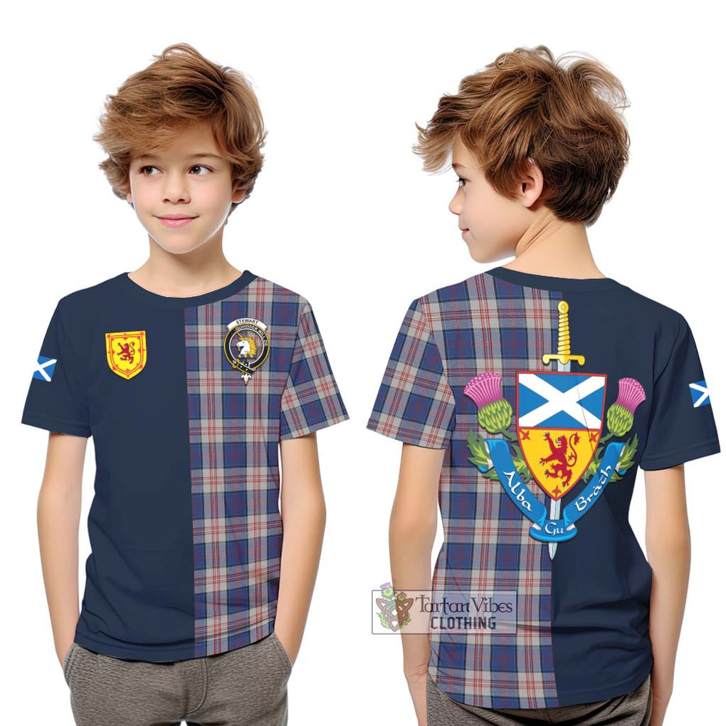 Tartan Vibes Clothing Stewart of Appin Hunting Dress Tartan Kid T-Shirt with Scottish Lion Royal Arm Half Style