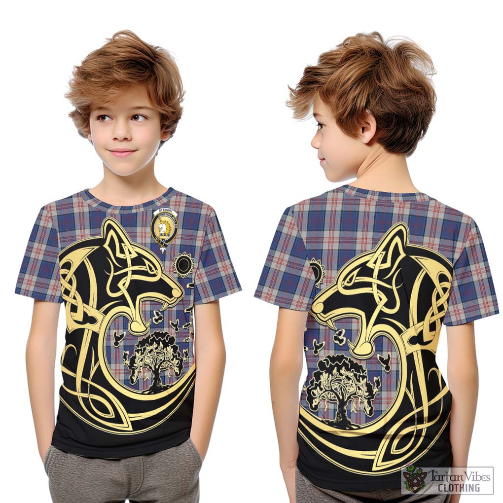 Stewart of Appin Hunting Dress Tartan Kid T-Shirt with Family Crest Celtic Wolf Style Youth XL Size14 - Tartan Vibes Clothing