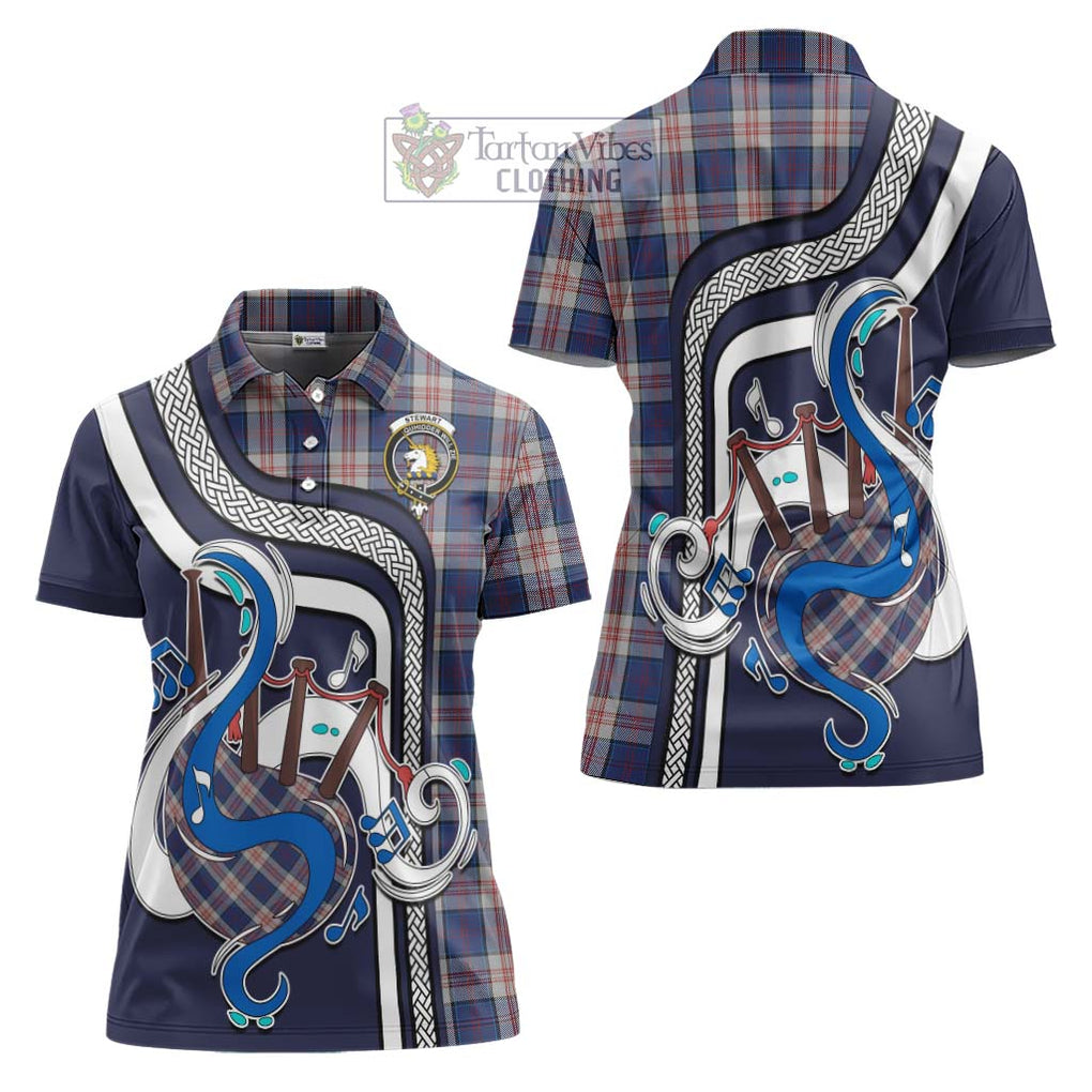 Stewart of Appin Hunting Dress Tartan Women's Polo Shirt with Epic Bagpipe Style Women - Tartanvibesclothing Shop