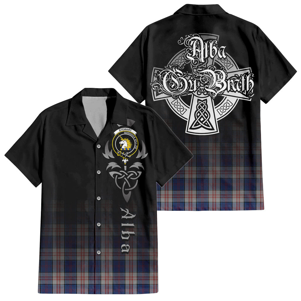 Tartan Vibes Clothing Stewart of Appin Hunting Dress Tartan Short Sleeve Button Up Featuring Alba Gu Brath Family Crest Celtic Inspired