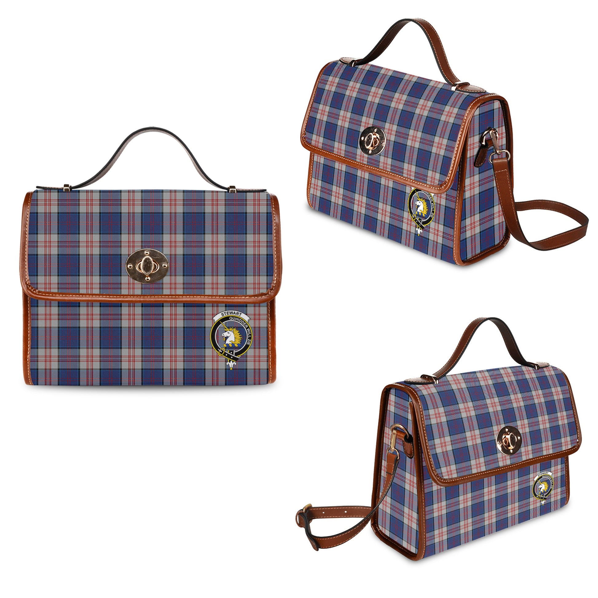 Stewart of Appin Hunting Dress Tartan Leather Strap Waterproof Canvas Bag with Family Crest One Size 34cm * 42cm (13.4" x 16.5") - Tartanvibesclothing