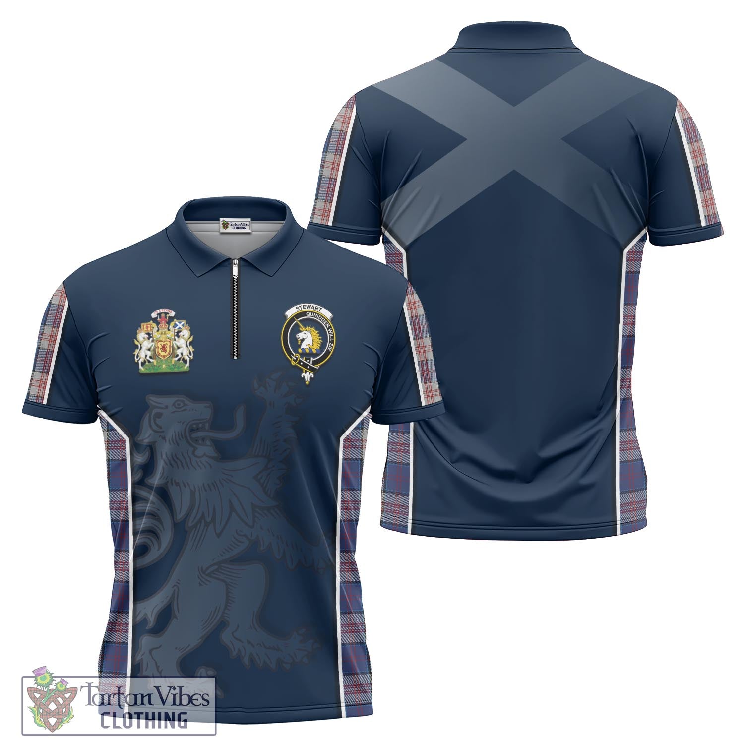 Tartan Vibes Clothing Stewart of Appin Hunting Dress Tartan Zipper Polo Shirt with Family Crest and Lion Rampant Vibes Sport Style