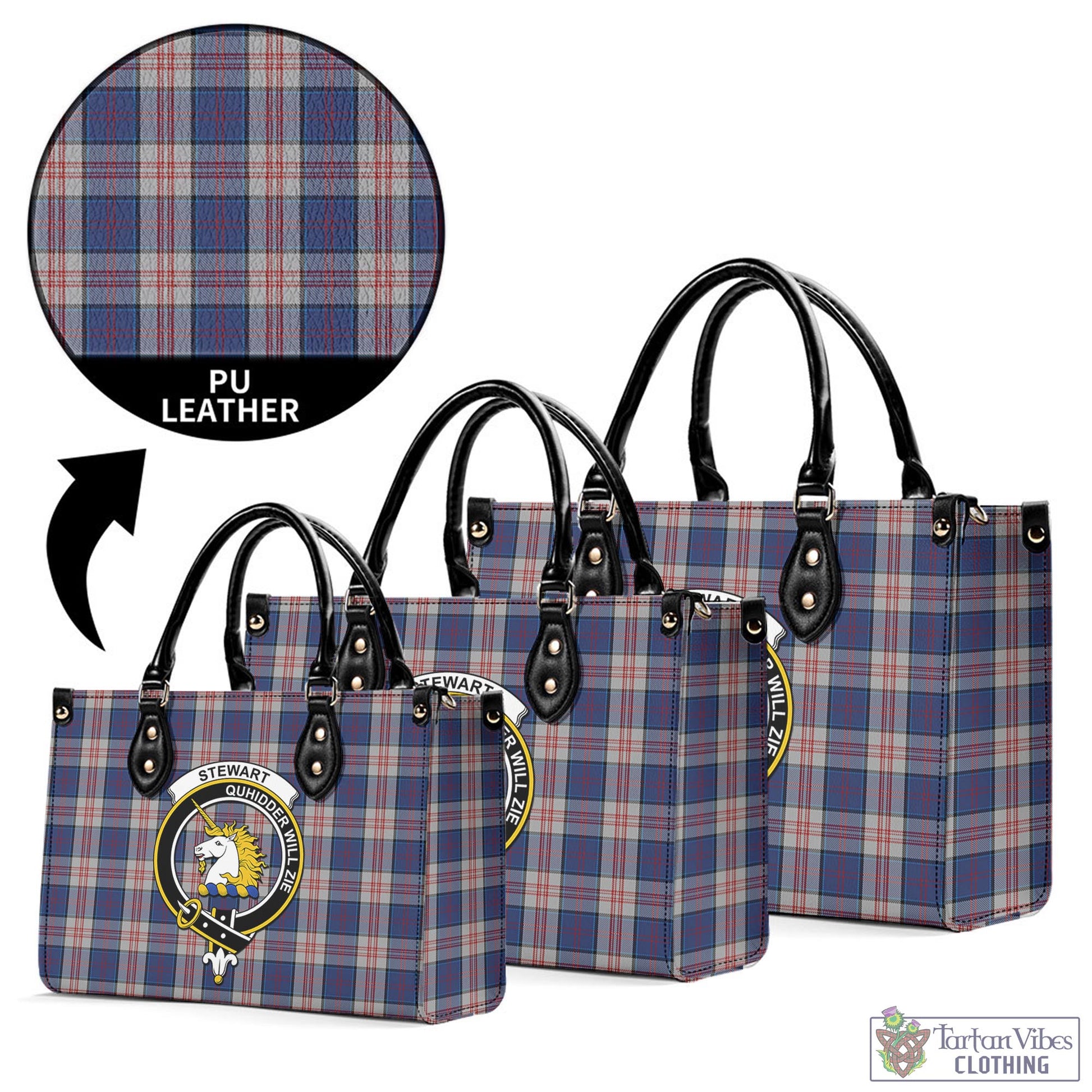 Tartan Vibes Clothing Stewart of Appin Hunting Dress Tartan Luxury Leather Handbags with Family Crest