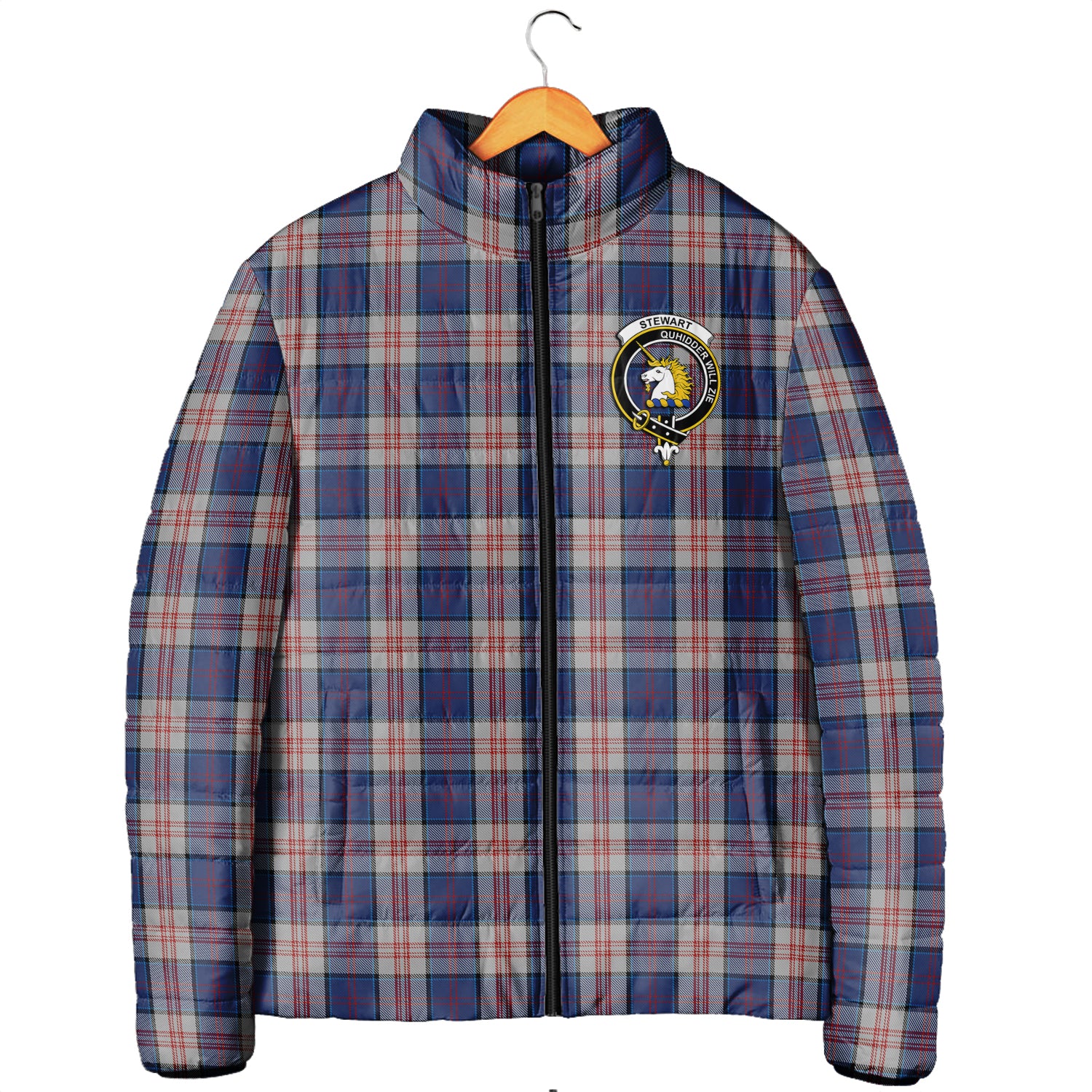 Stewart of Appin Hunting Dress Tartan Padded Jacket with Family Crest Men's Padded Jacket - Tartan Vibes Clothing