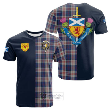 Stewart of Appin Hunting Dress Tartan Cotton T-shirt Alba with Scottish Lion Royal Arm Half Style