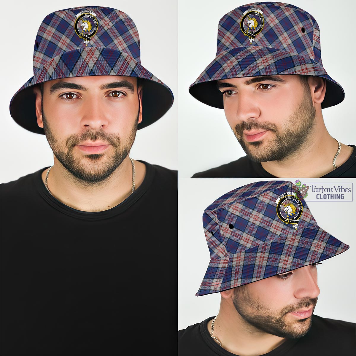 Tartan Vibes Clothing Stewart of Appin Hunting Dress Tartan Bucket Hat with Family Crest