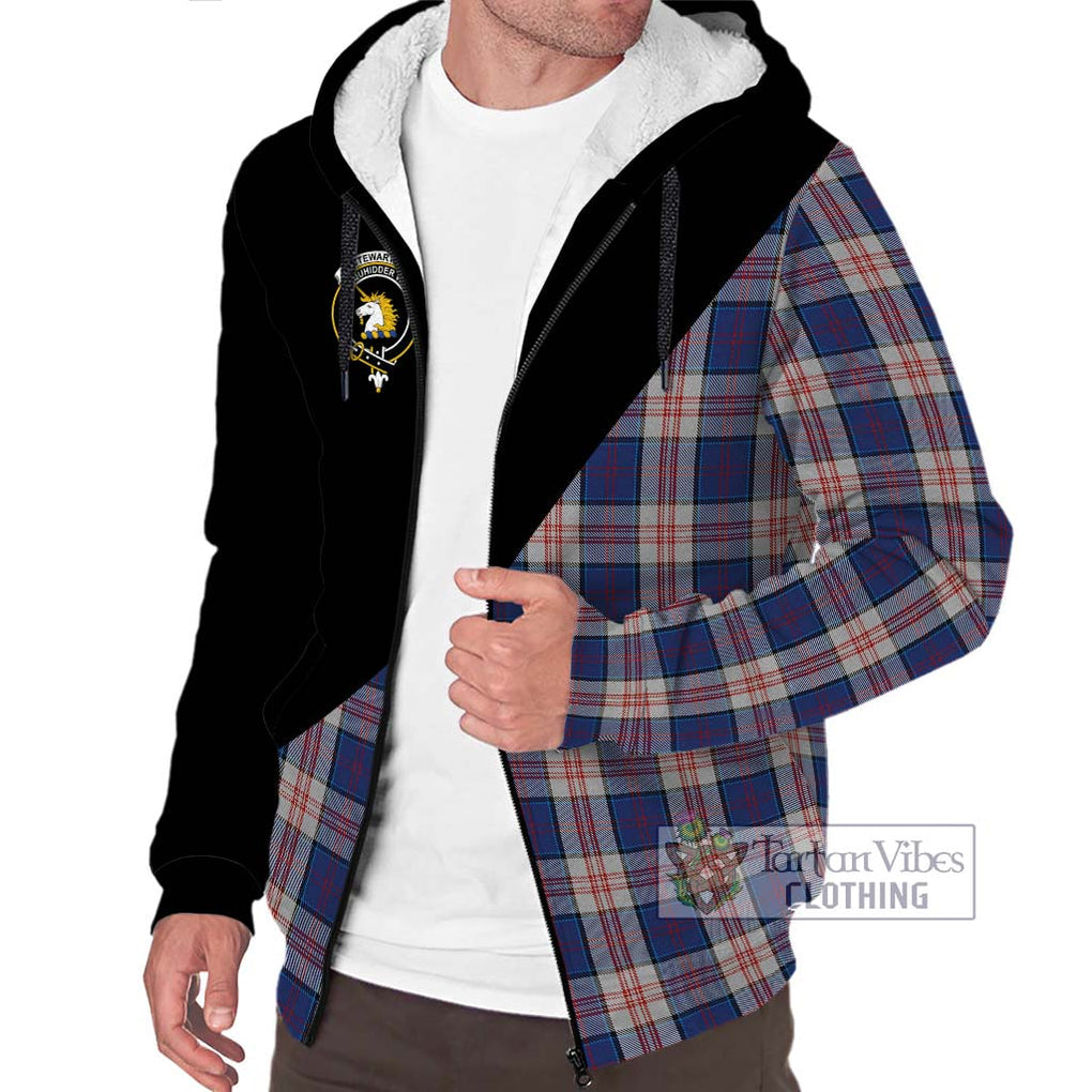 Stewart of Appin Hunting Dress Tartan Sherpa Hoodie with Family Crest and Military Logo Style Unisex S - Tartanvibesclothing Shop