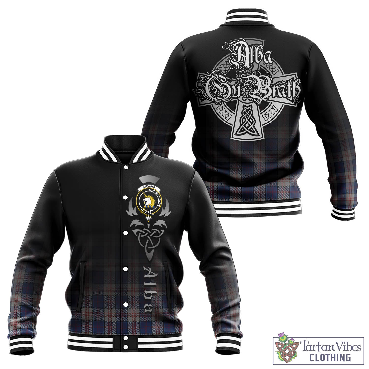 Tartan Vibes Clothing Stewart of Appin Hunting Dress Tartan Baseball Jacket Featuring Alba Gu Brath Family Crest Celtic Inspired