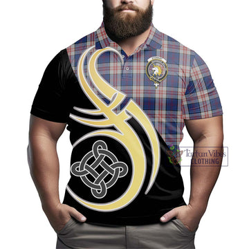 Stewart of Appin Hunting Dress Tartan Polo Shirt with Family Crest and Celtic Symbol Style