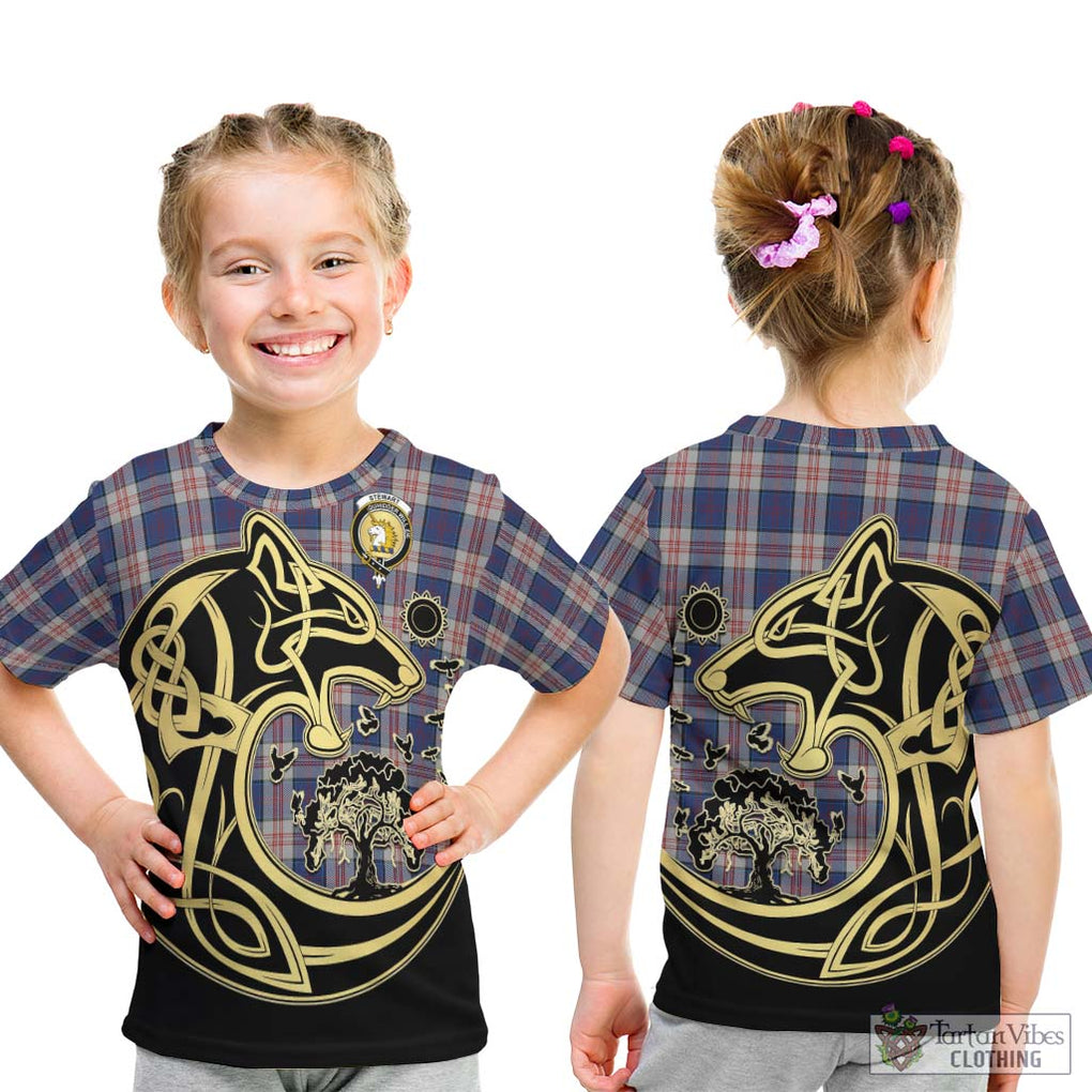 Stewart of Appin Hunting Dress Tartan Kid T-Shirt with Family Crest Celtic Wolf Style - Tartan Vibes Clothing