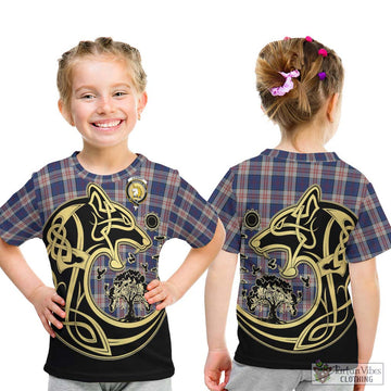 Stewart of Appin Hunting Dress Tartan Kid T-Shirt with Family Crest Celtic Wolf Style