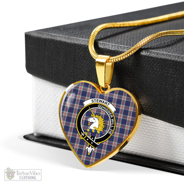 Stewart of Appin Hunting Dress Tartan Heart Necklace with Family Crest