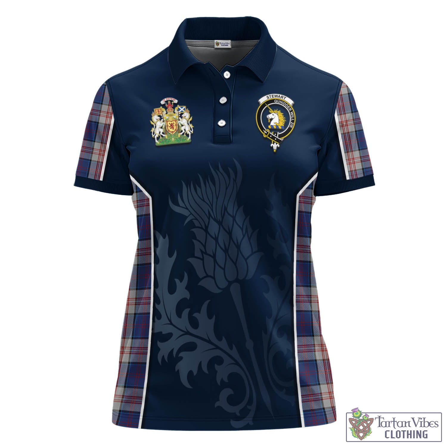 Tartan Vibes Clothing Stewart of Appin Hunting Dress Tartan Women's Polo Shirt with Family Crest and Scottish Thistle Vibes Sport Style