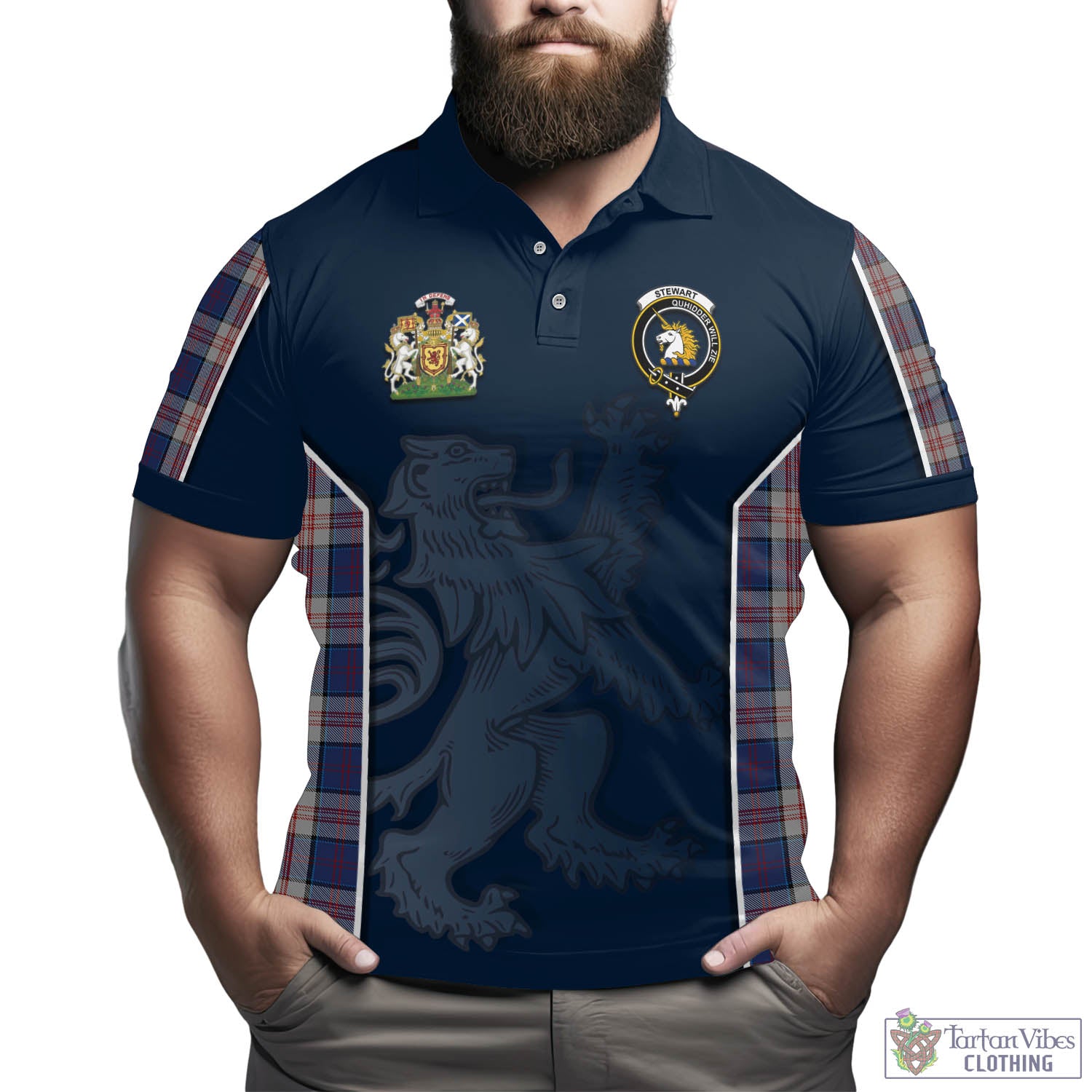 Tartan Vibes Clothing Stewart of Appin Hunting Dress Tartan Men's Polo Shirt with Family Crest and Lion Rampant Vibes Sport Style