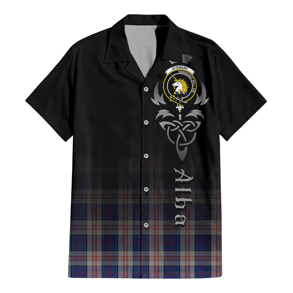 Tartan Vibes Clothing Stewart of Appin Hunting Dress Tartan Short Sleeve Button Up Featuring Alba Gu Brath Family Crest Celtic Inspired