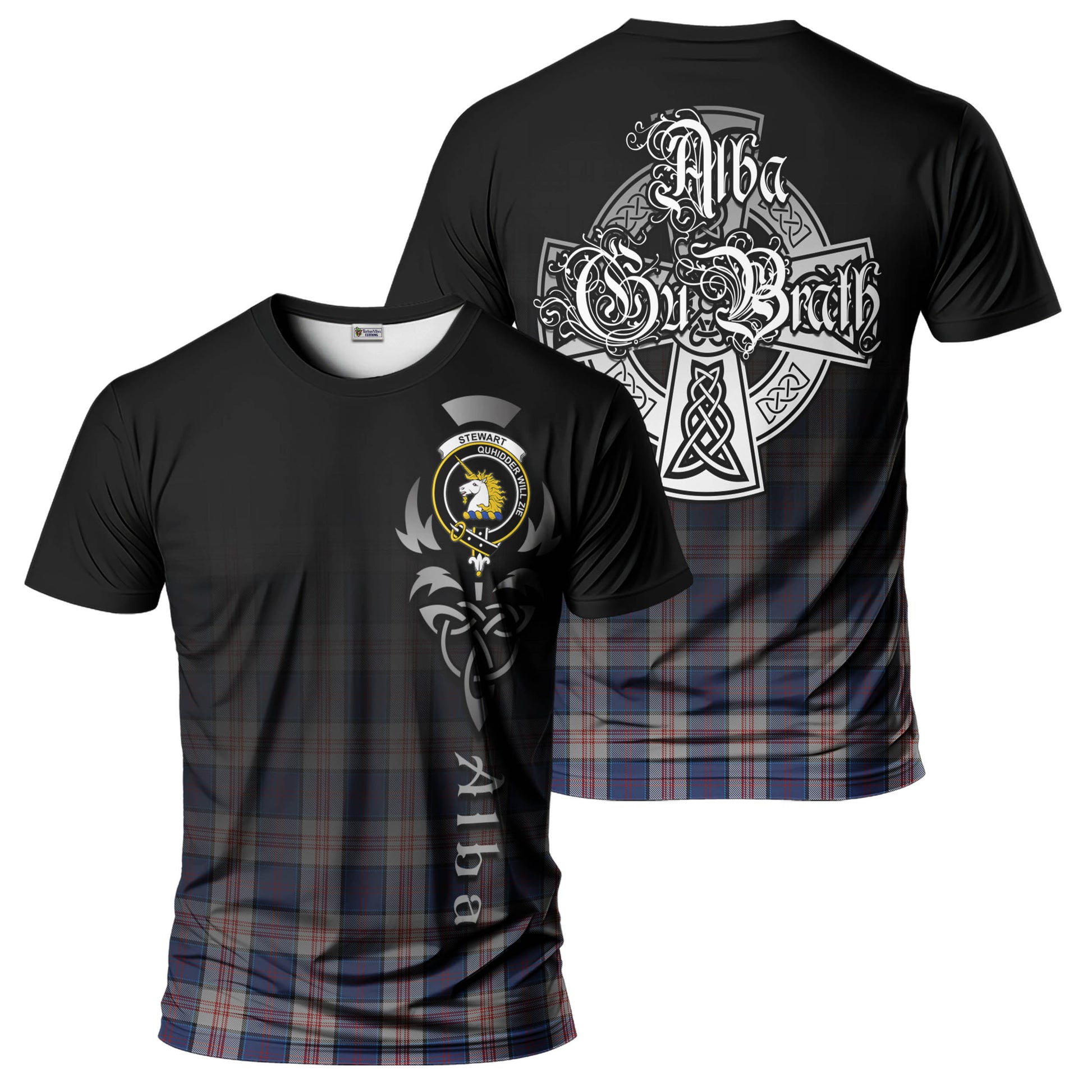 Tartan Vibes Clothing Stewart of Appin Hunting Dress Tartan T-Shirt Featuring Alba Gu Brath Family Crest Celtic Inspired