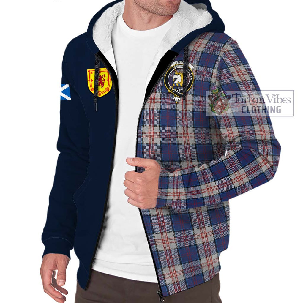 Tartan Vibes Clothing Stewart of Appin Hunting Dress Tartan Sherpa Hoodie with Scottish Lion Royal Arm Half Style