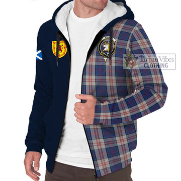 Stewart of Appin Hunting Dress Tartan Sherpa Hoodie Alba with Scottish Lion Royal Arm Half Style