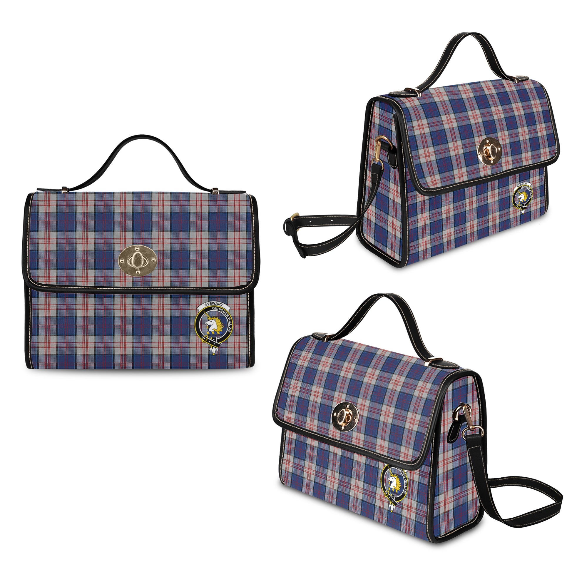 Stewart of Appin Hunting Dress Tartan Leather Strap Waterproof Canvas Bag with Family Crest - Tartanvibesclothing