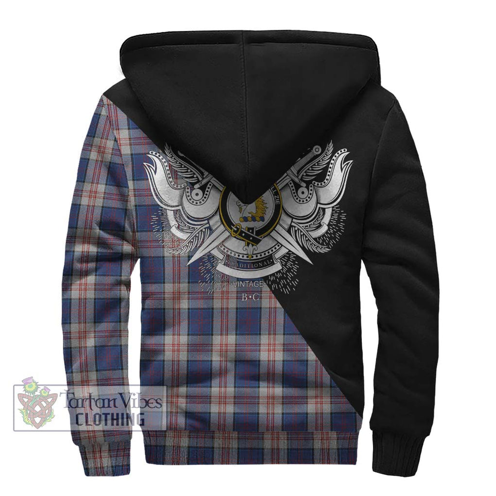 Stewart of Appin Hunting Dress Tartan Sherpa Hoodie with Family Crest and Military Logo Style - Tartanvibesclothing Shop