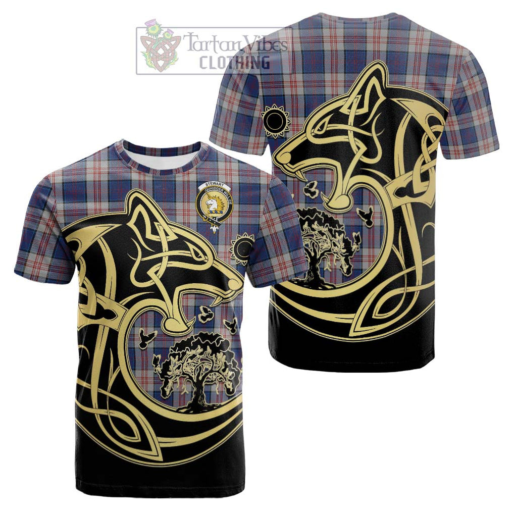 Tartan Vibes Clothing Stewart of Appin Hunting Dress Tartan Cotton T-shirt with Family Crest Celtic Wolf Style