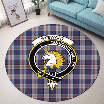 Stewart of Appin Hunting Dress Tartan Round Rug with Family Crest