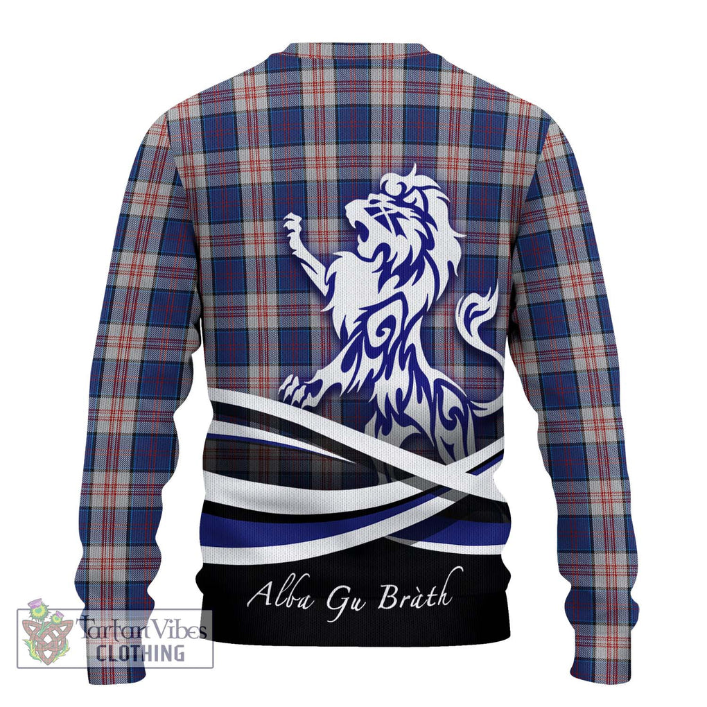 Stewart of Appin Hunting Dress Tartan Knitted Sweater with Alba Gu Brath Regal Lion Emblem - Tartanvibesclothing Shop