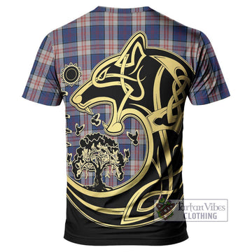 Stewart of Appin Hunting Dress Tartan T-Shirt with Family Crest Celtic Wolf Style