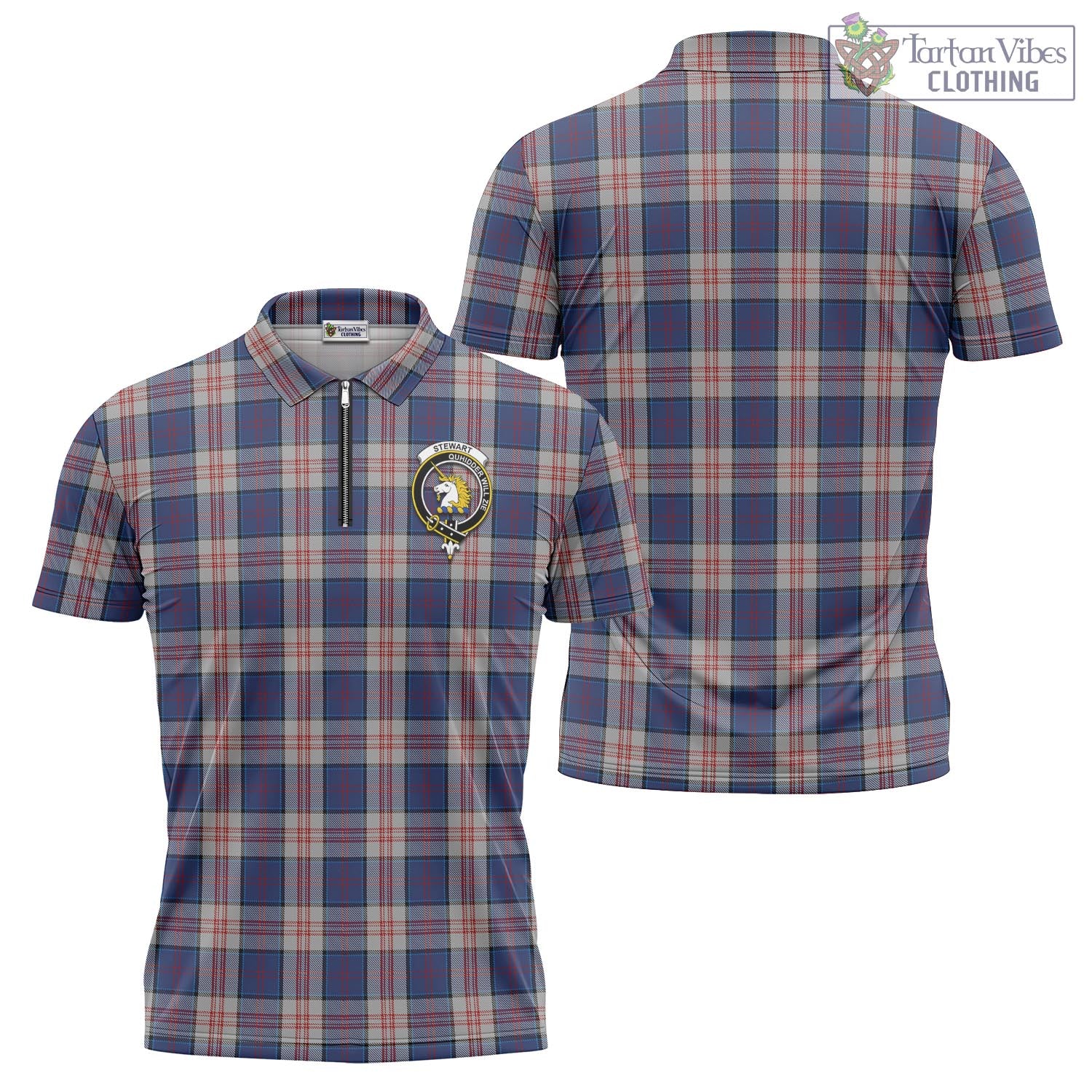 Tartan Vibes Clothing Stewart of Appin Hunting Dress Tartan Zipper Polo Shirt with Family Crest