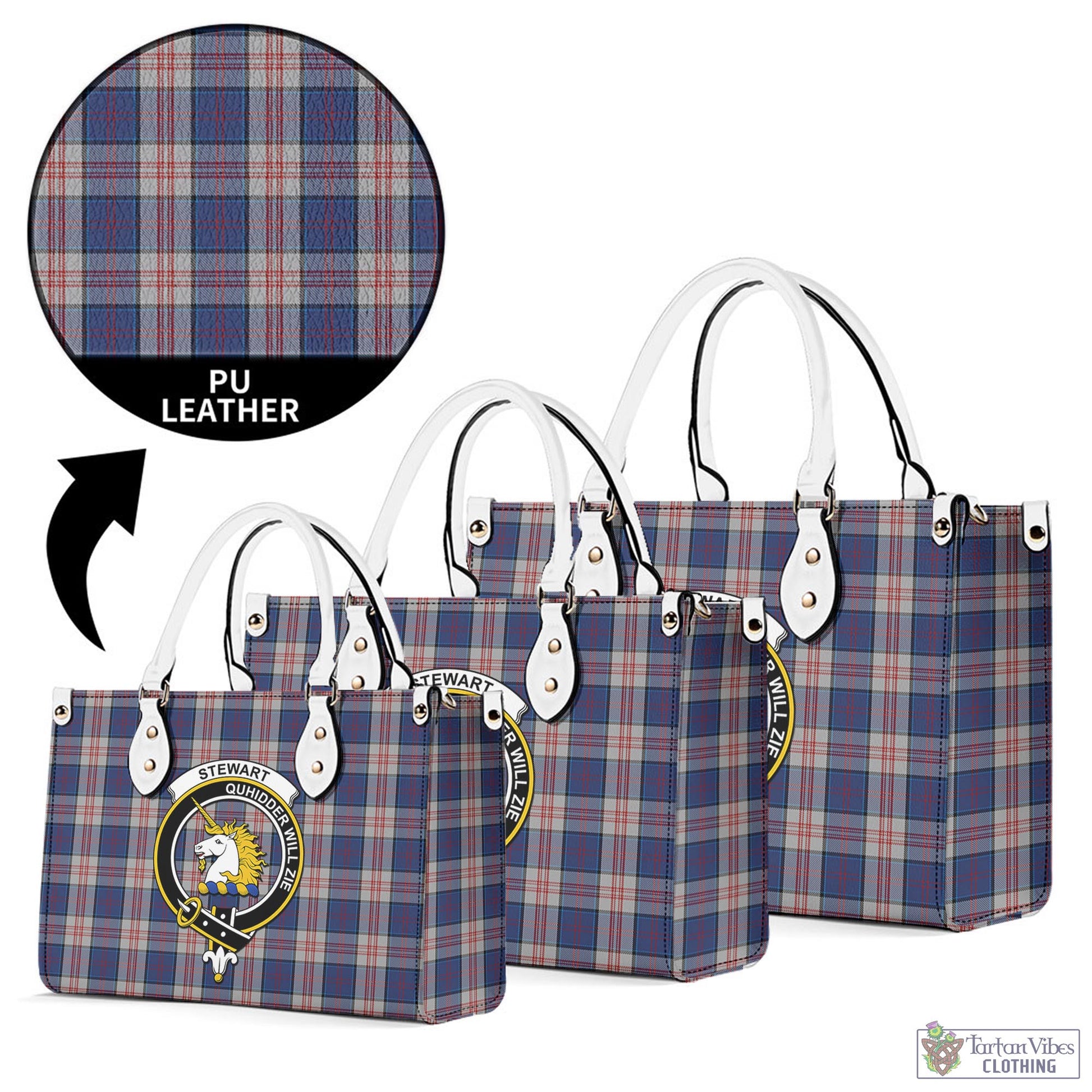 Tartan Vibes Clothing Stewart of Appin Hunting Dress Tartan Luxury Leather Handbags with Family Crest