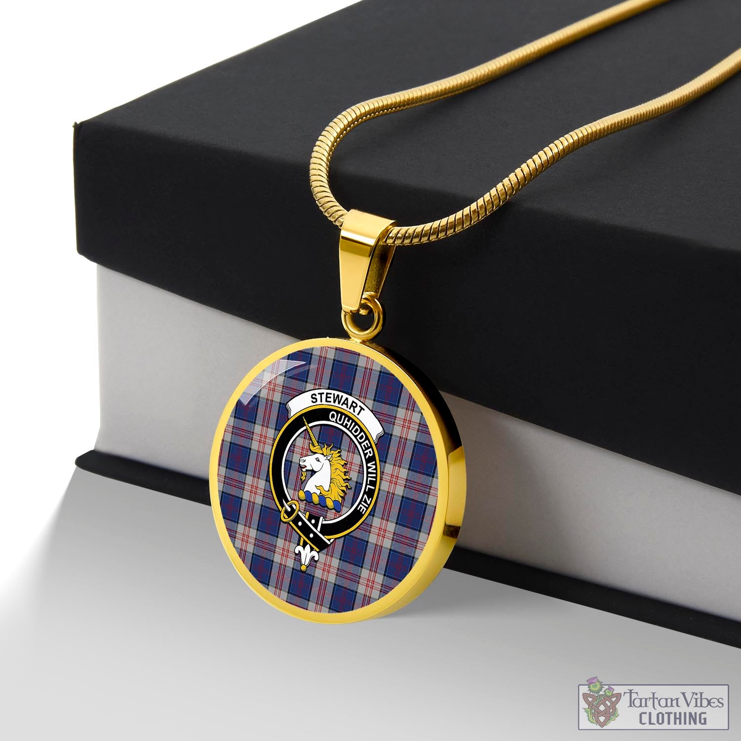 Tartan Vibes Clothing Stewart of Appin Hunting Dress Tartan Circle Necklace with Family Crest