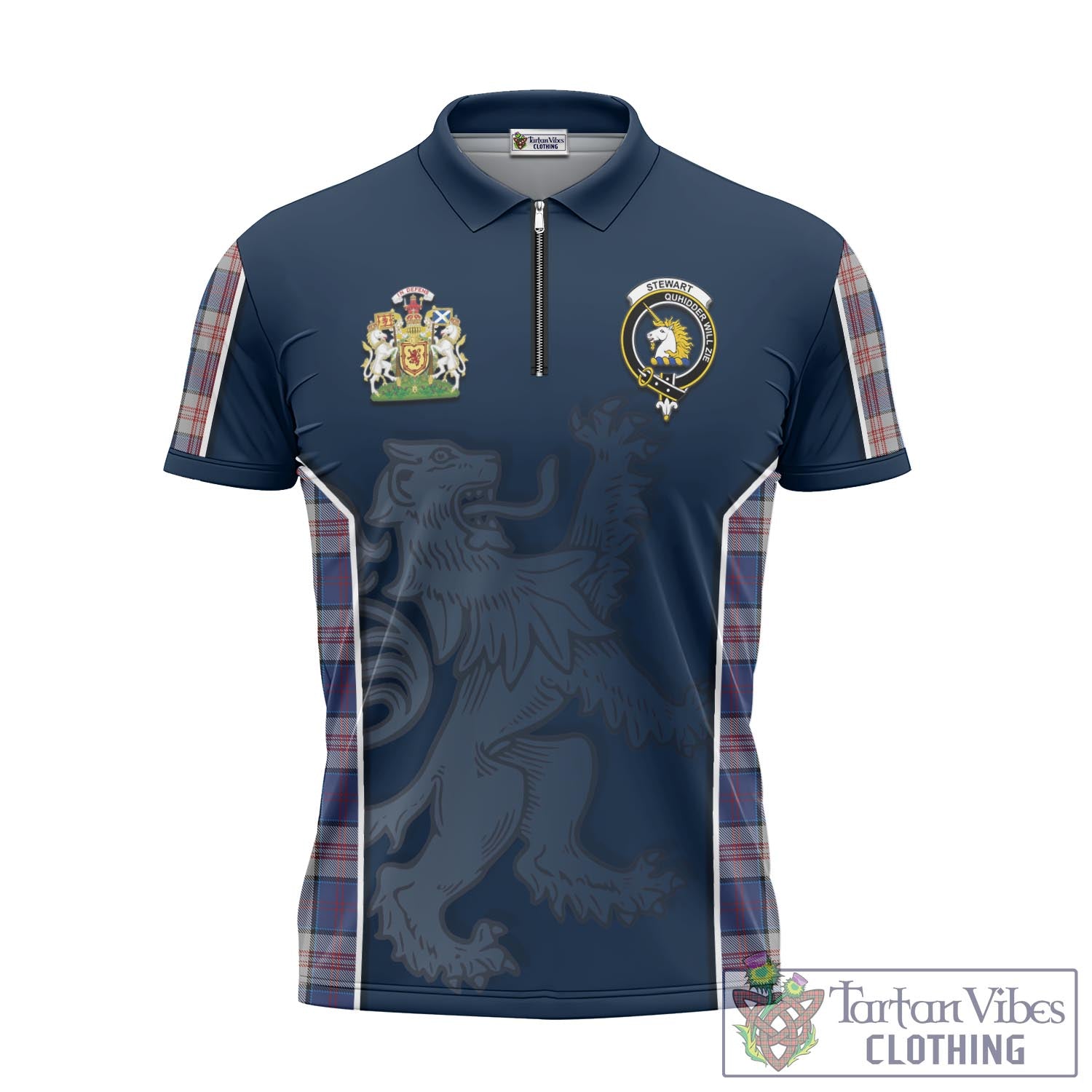 Tartan Vibes Clothing Stewart of Appin Hunting Dress Tartan Zipper Polo Shirt with Family Crest and Lion Rampant Vibes Sport Style