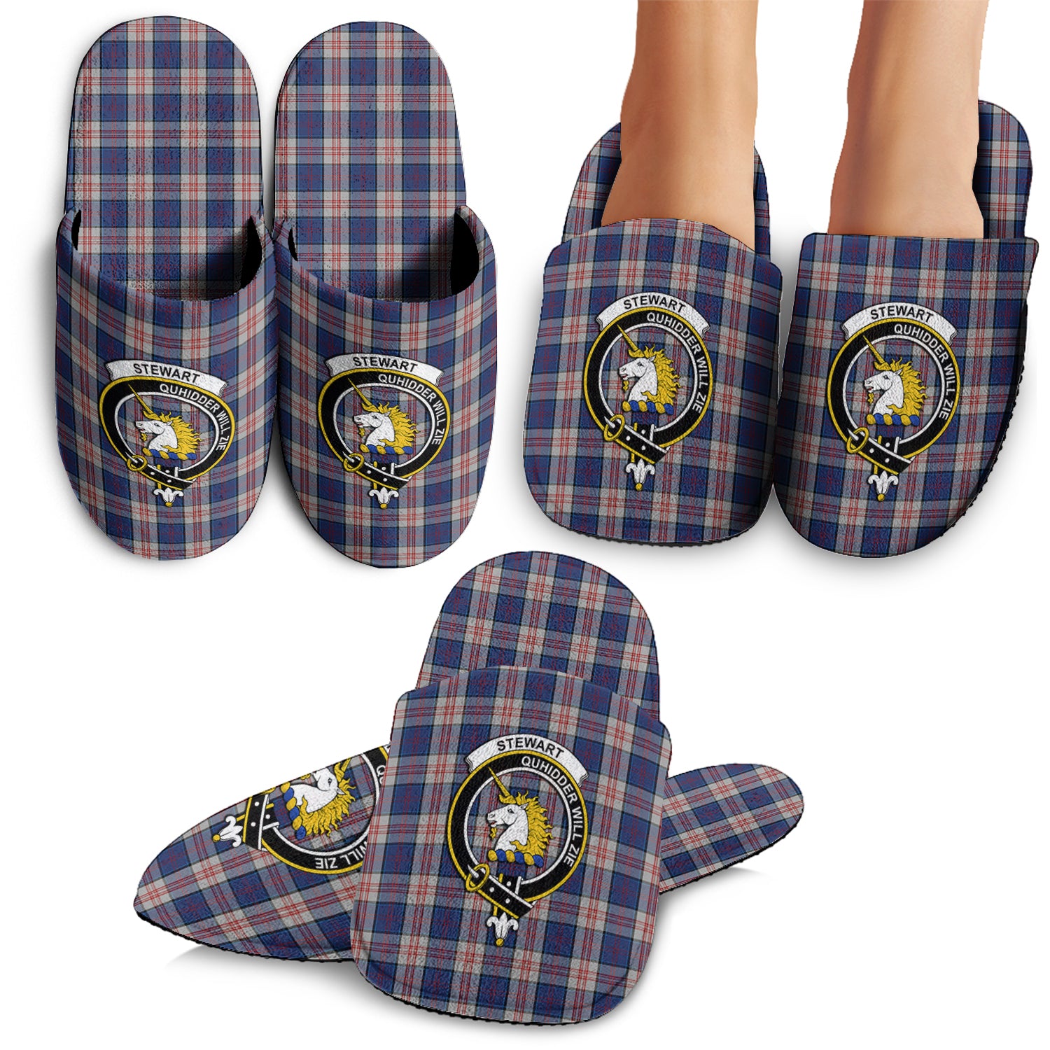 Stewart of Appin Hunting Dress Tartan Home Slippers with Family Crest - Tartan Vibes Clothing