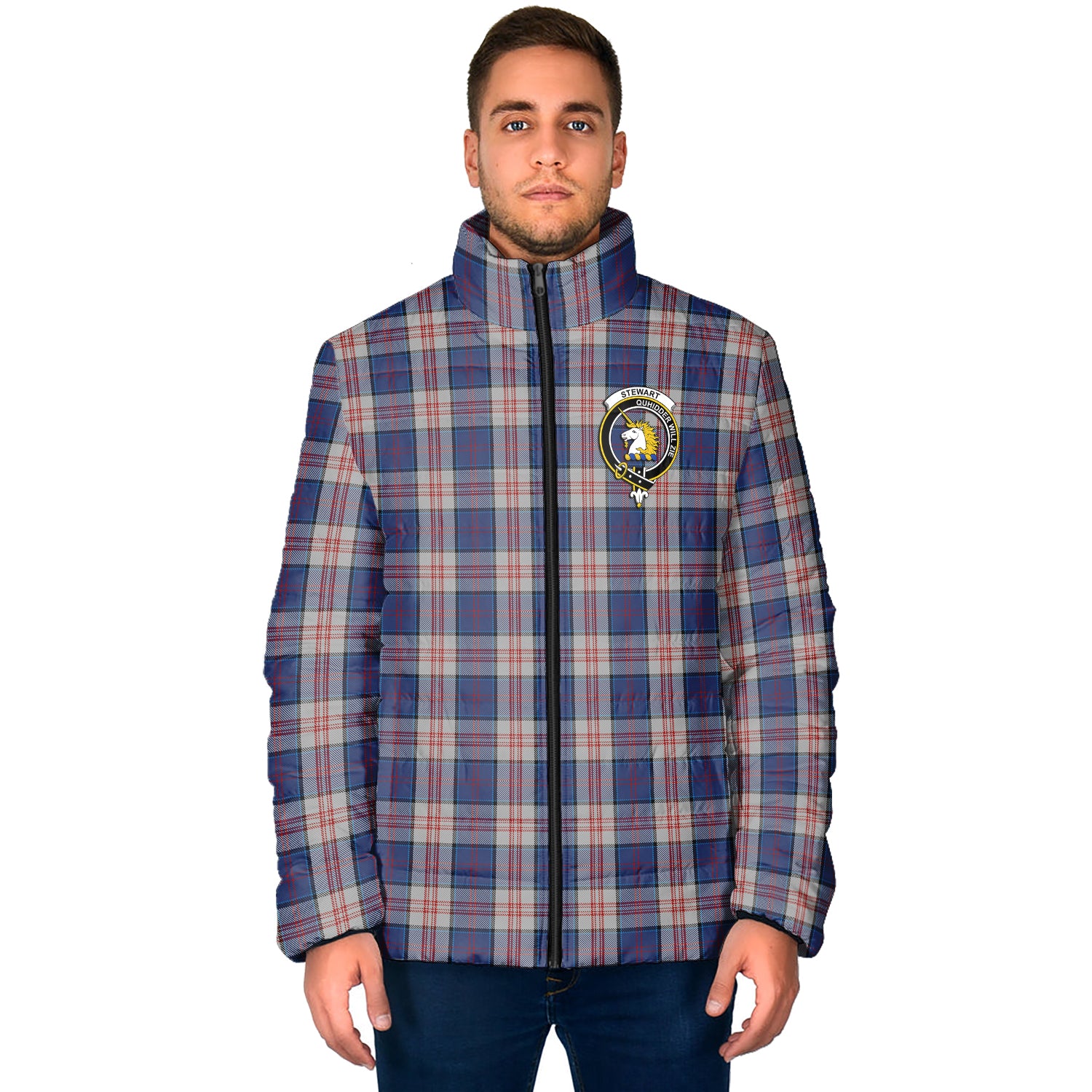 Stewart of Appin Hunting Dress Tartan Padded Jacket with Family Crest - Tartan Vibes Clothing