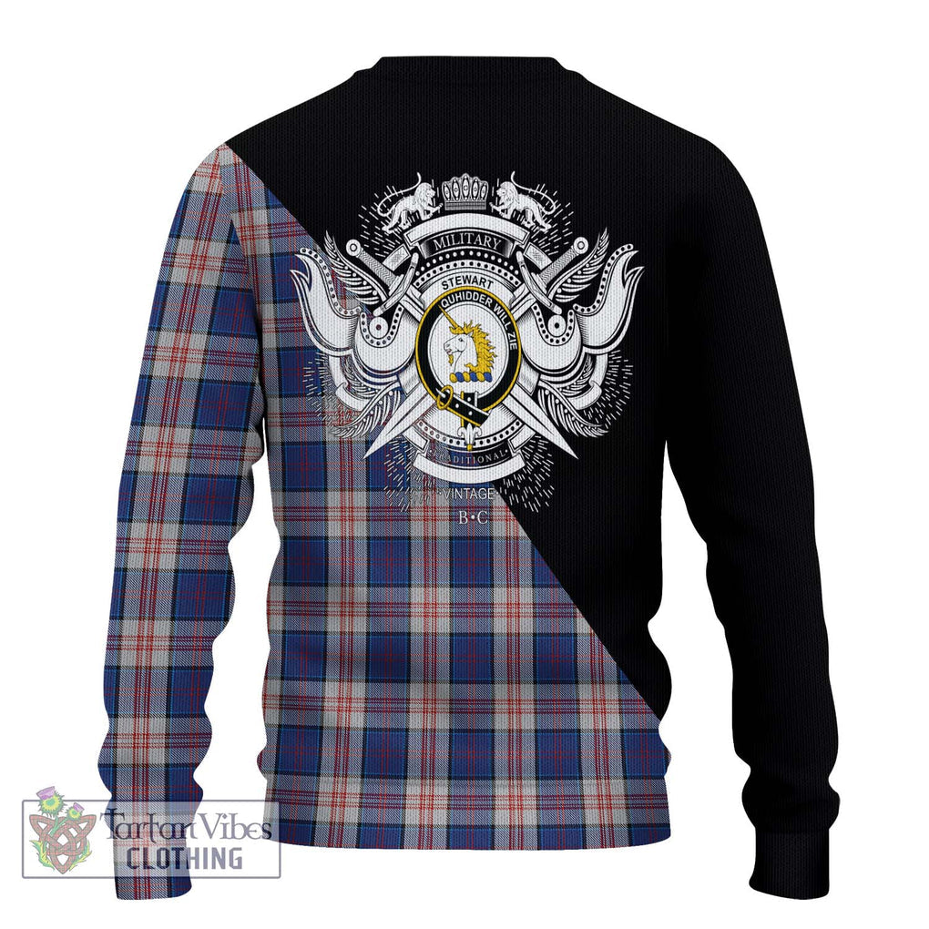 Stewart of Appin Hunting Dress Tartan Knitted Sweater with Family Crest and Military Logo Style - Tartanvibesclothing Shop