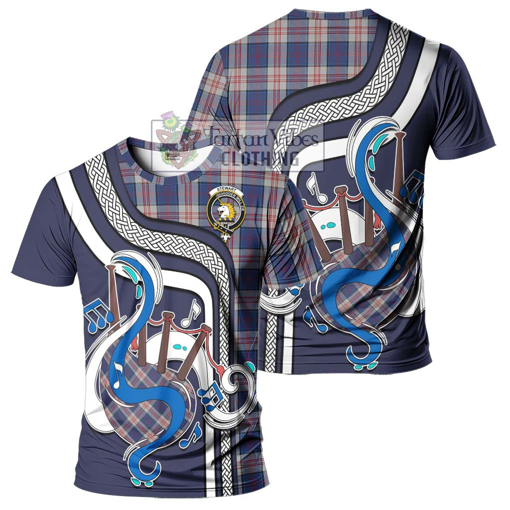 Stewart of Appin Hunting Dress Tartan T-Shirt with Epic Bagpipe Style - Tartanvibesclothing Shop