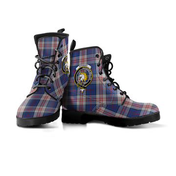 Stewart of Appin Hunting Dress Tartan Leather Boots with Family Crest