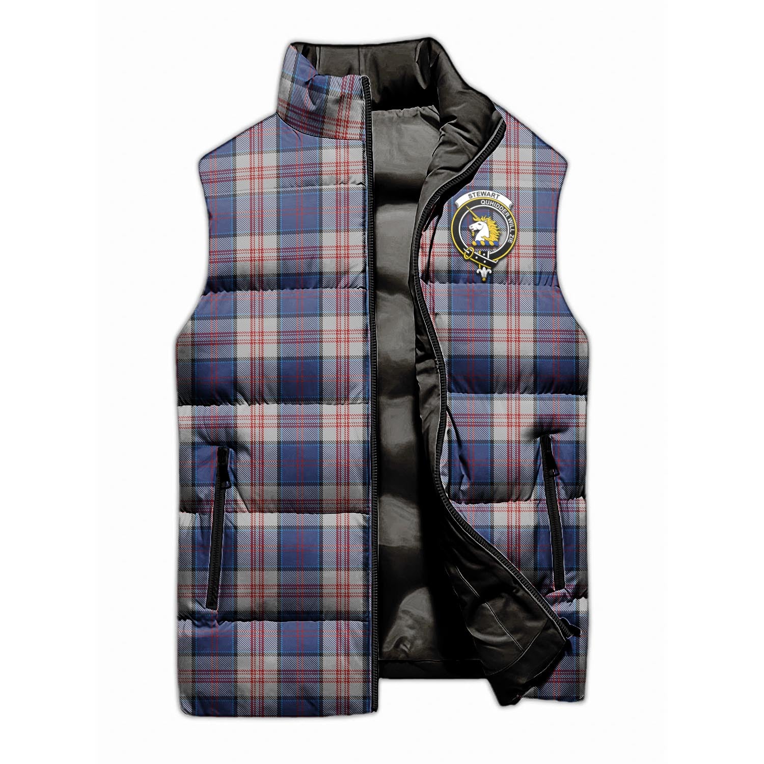 Stewart of Appin Hunting Dress Tartan Sleeveless Puffer Jacket with Family Crest - Tartanvibesclothing