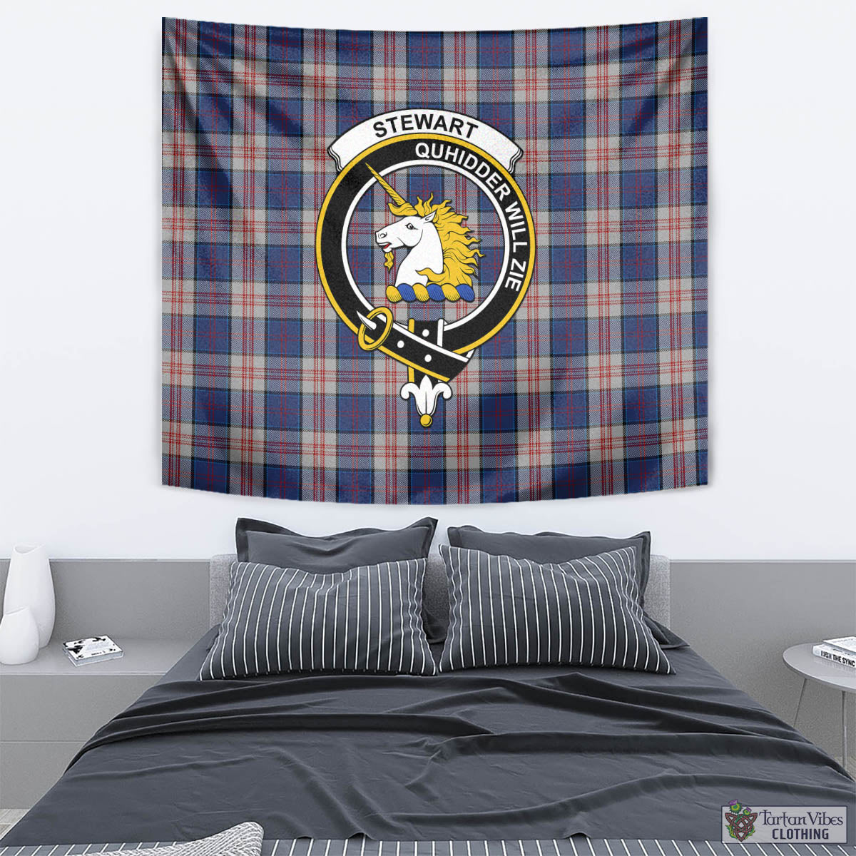 Tartan Vibes Clothing Stewart of Appin Hunting Dress Tartan Tapestry Wall Hanging and Home Decor for Room with Family Crest