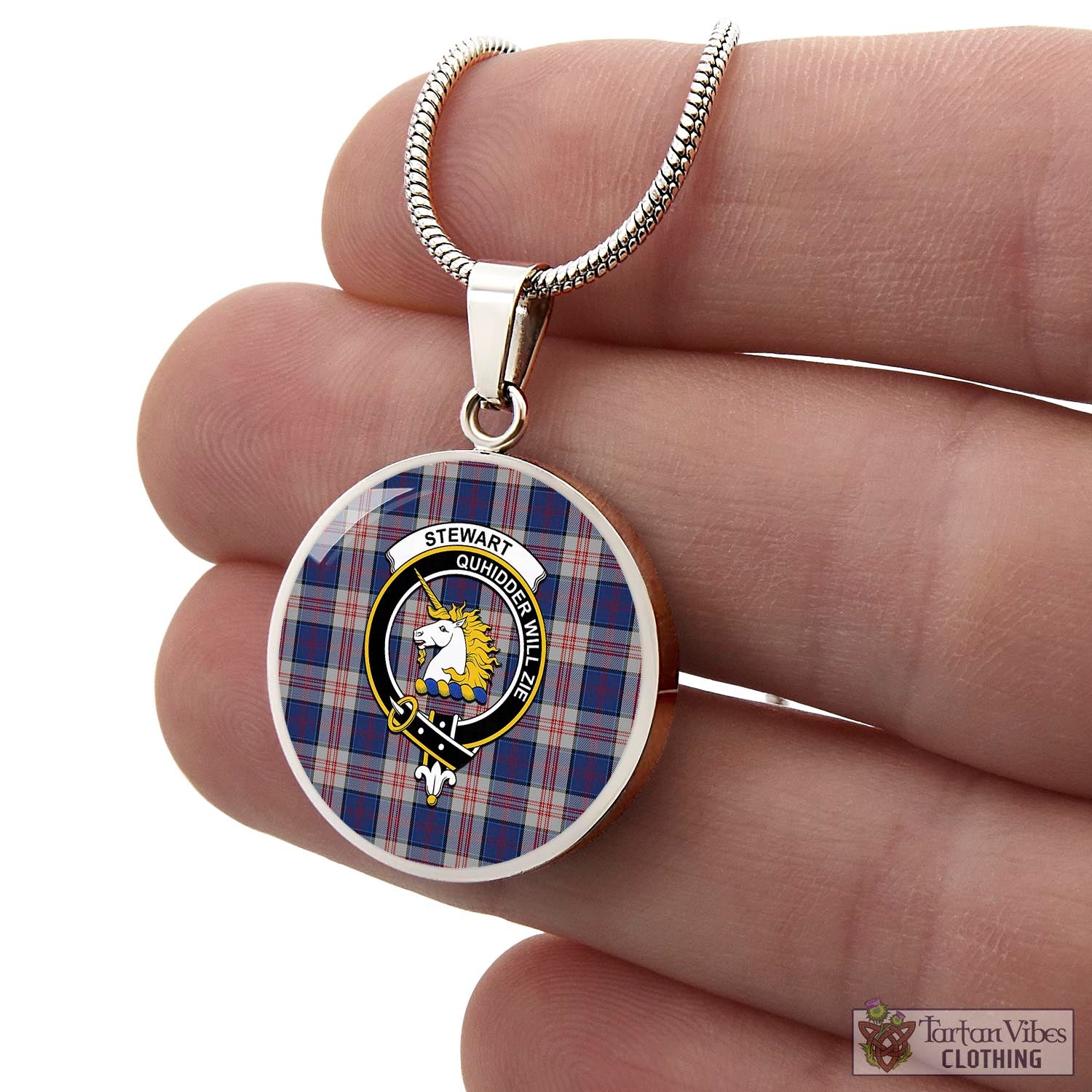 Tartan Vibes Clothing Stewart of Appin Hunting Dress Tartan Circle Necklace with Family Crest